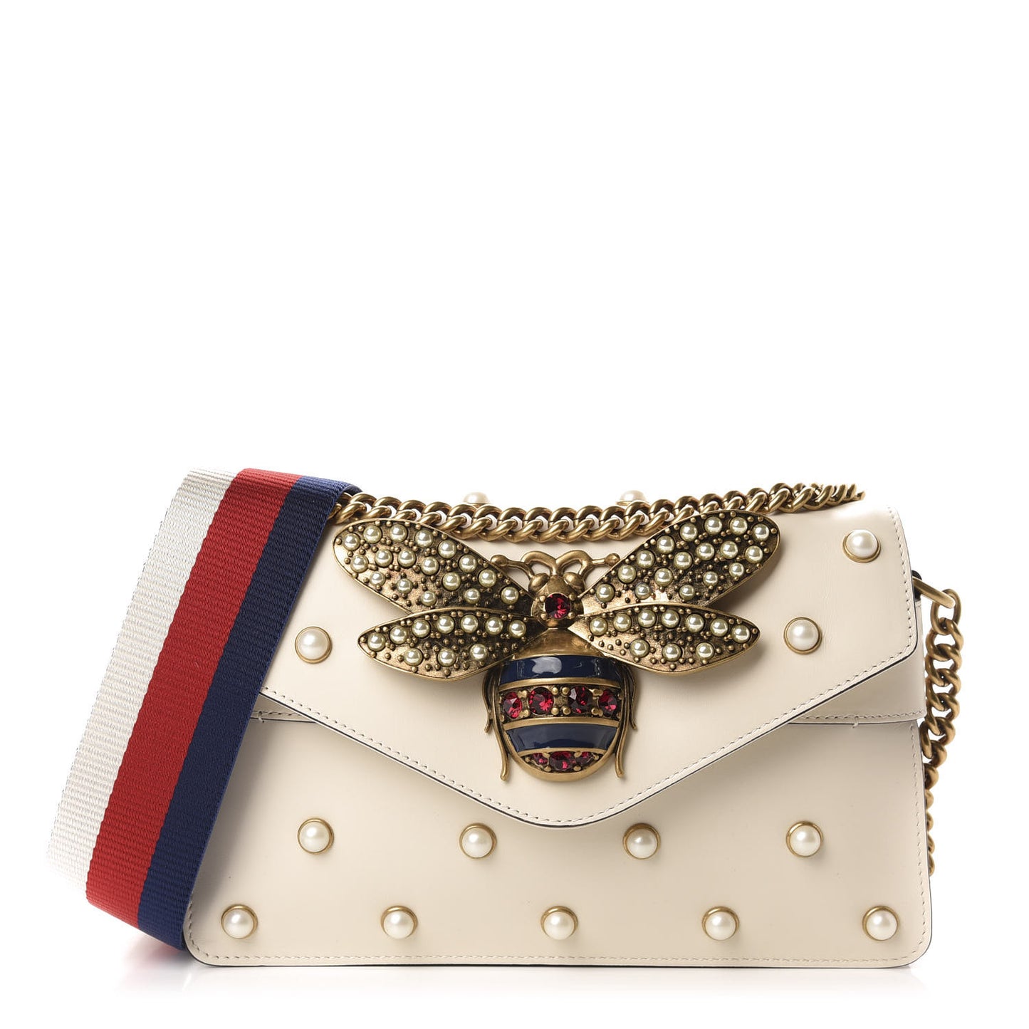 Nappa Pearl Studded Mini Queen Margaret Broadway Shoulder Bag Mystic White
