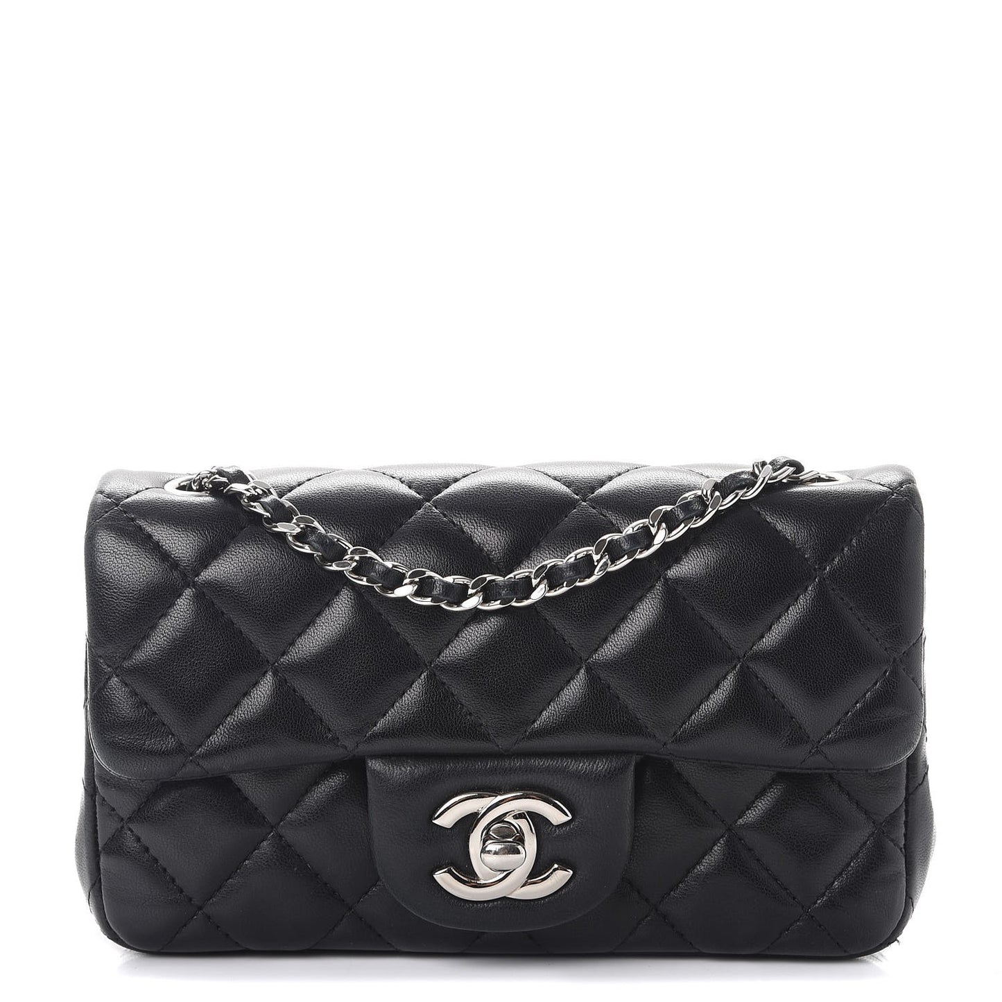 Lambskin Quilted Extra Mini Rectangular Flap Black