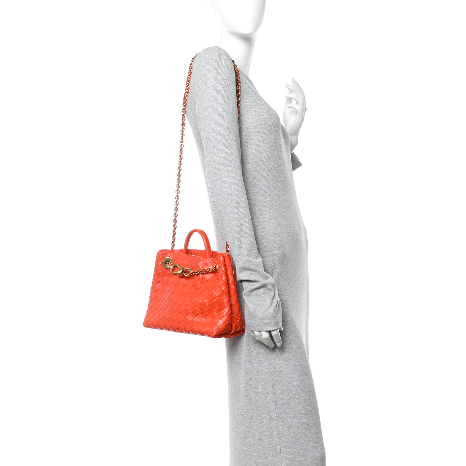 Bottega Veneta Nappa Intrecciato Small Andiamo With Chain Shoulder Bag Orange 2 of 9