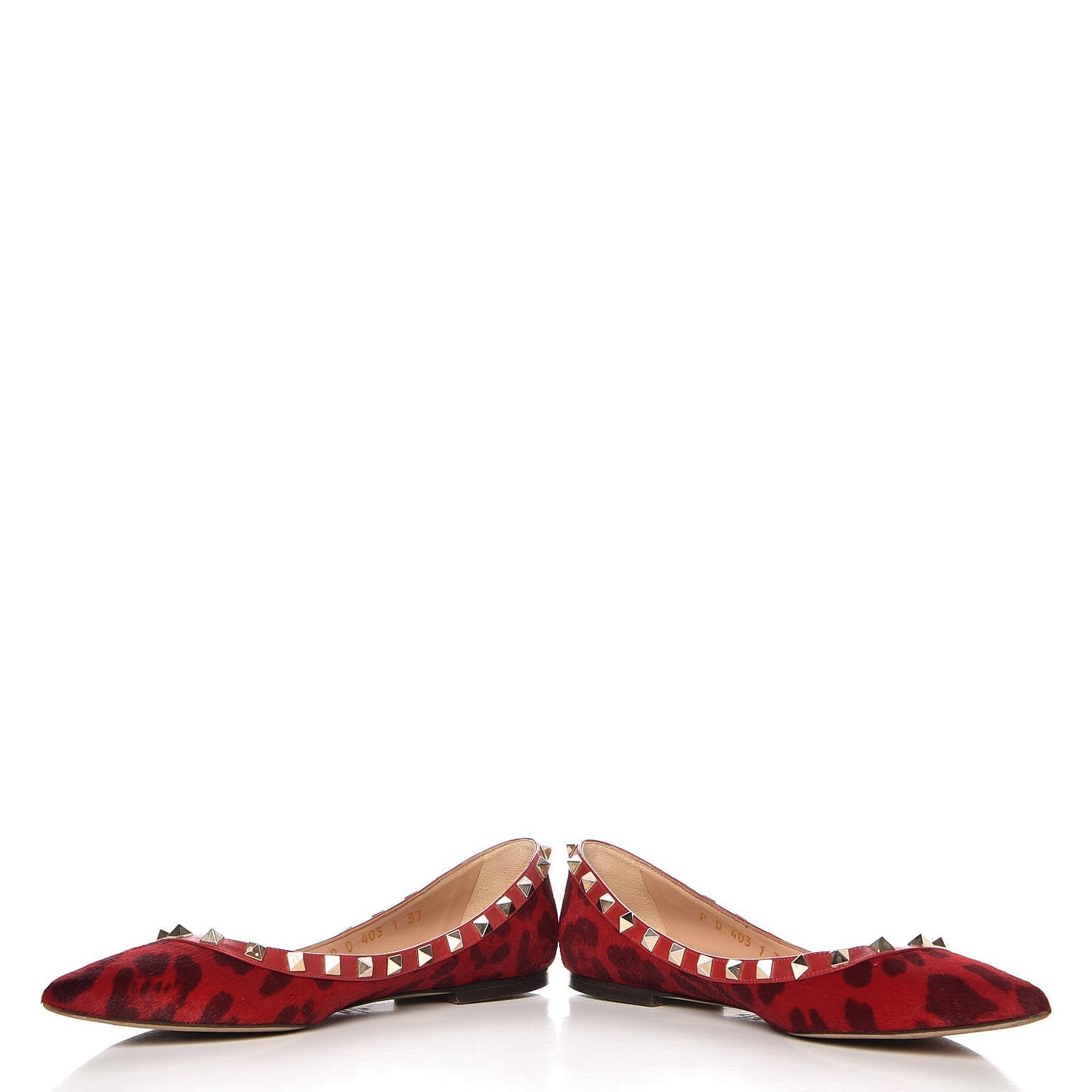 Calf Hair Leopard Print Rockstud Ballerina Flats 37 Rosso Valentino