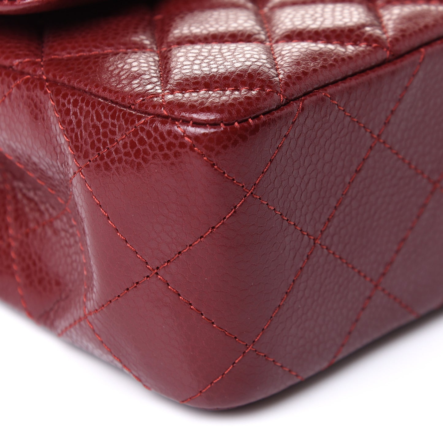 Caviar Quilted Mini Rectangular Flap Dark Red