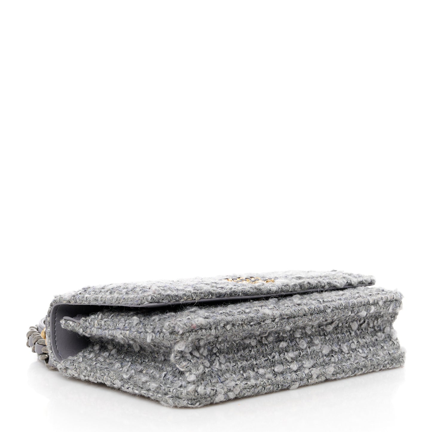 Wool Tweed Lambskin Quilted Chanel 19 Wallet On Chain WOC Grey