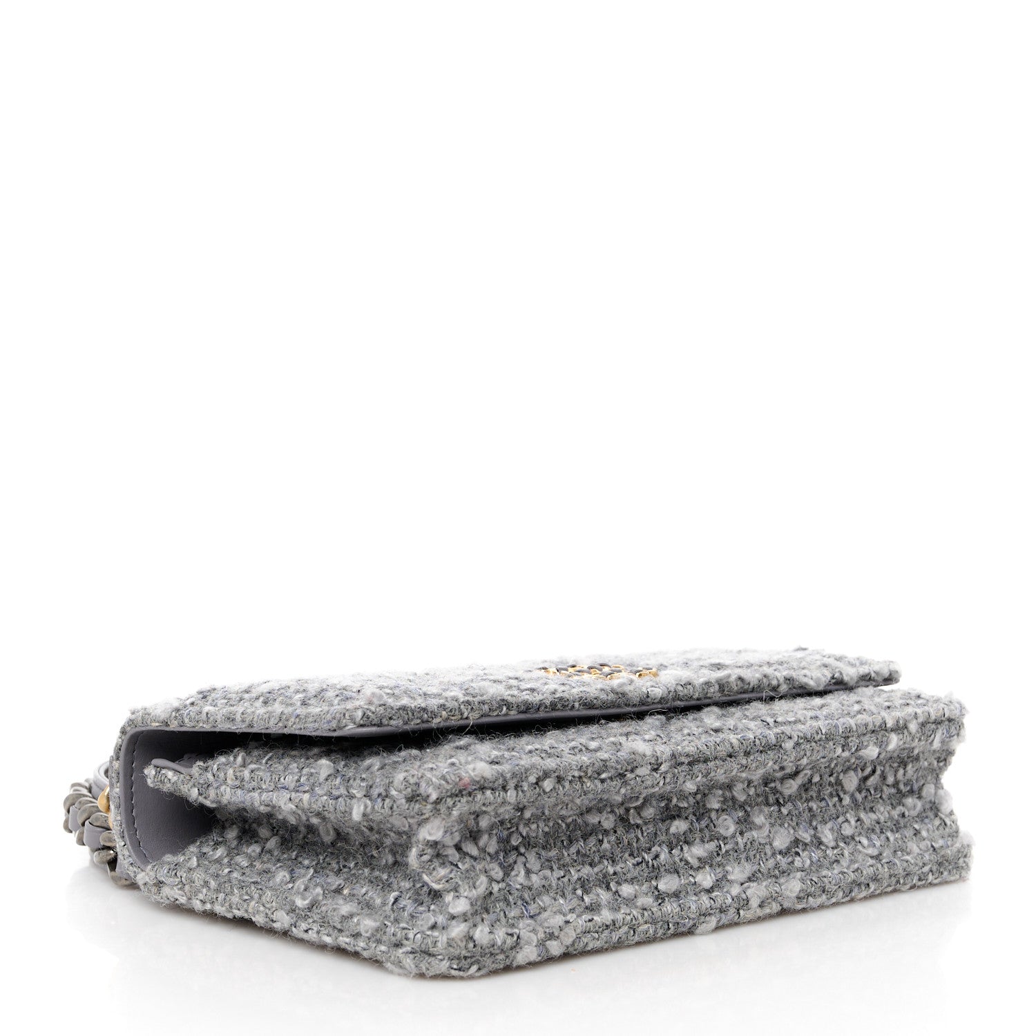 Chanel Wool Tweed Lambskin Quilted Chanel 19 Wallet On Chain WOC Grey 4 of 12