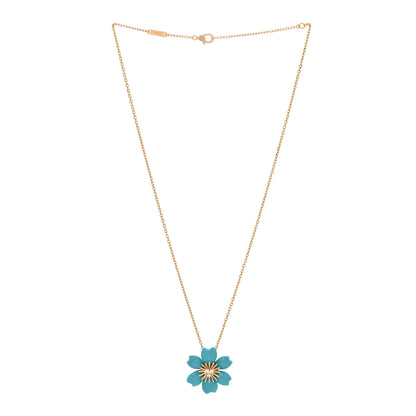 Van Cleef & Arpels 18K Yellow Gold Diamond Turquoise Mini Rose De Noel Pendant Necklace 3 of 7