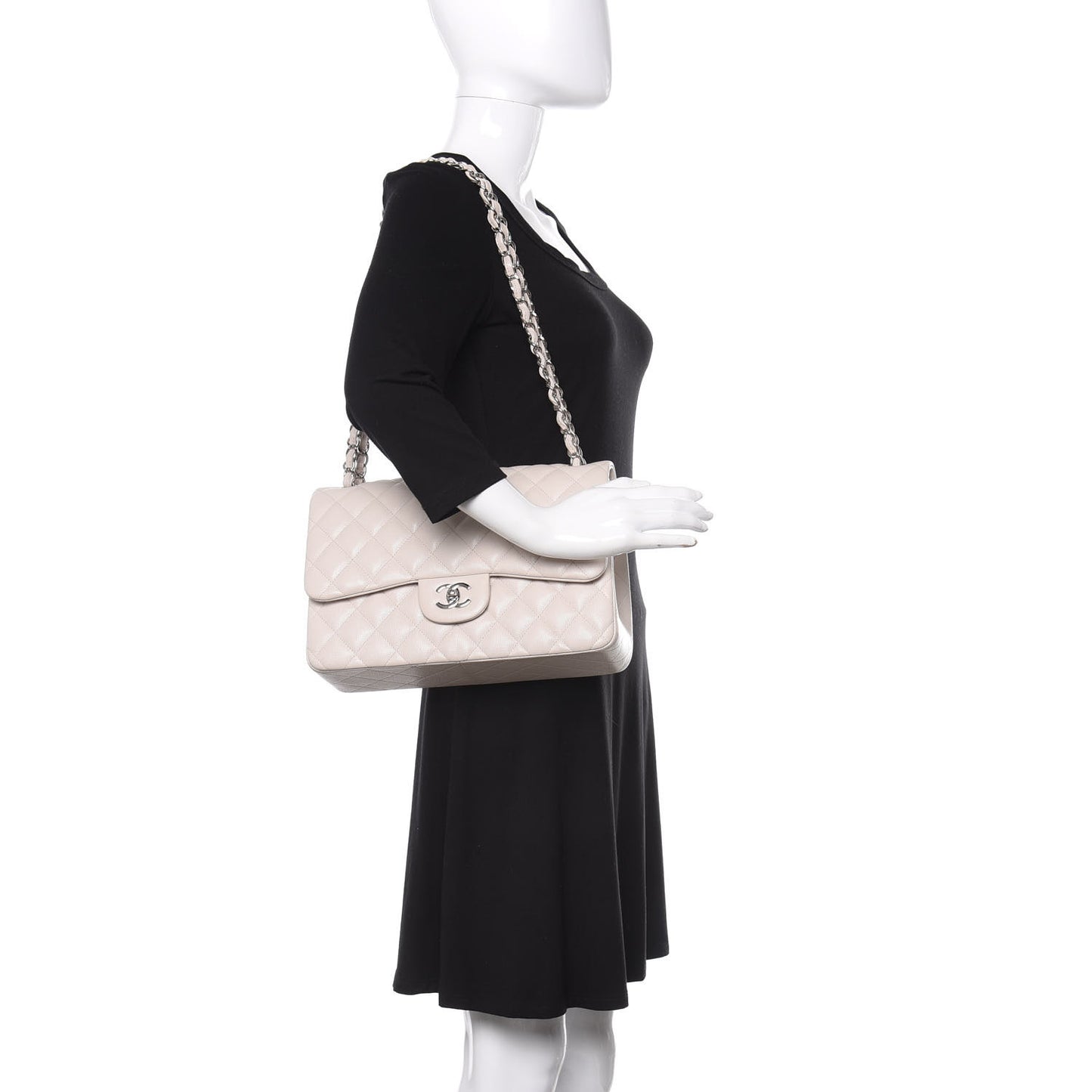 Caviar Quilted Jumbo Double Flap Ivory