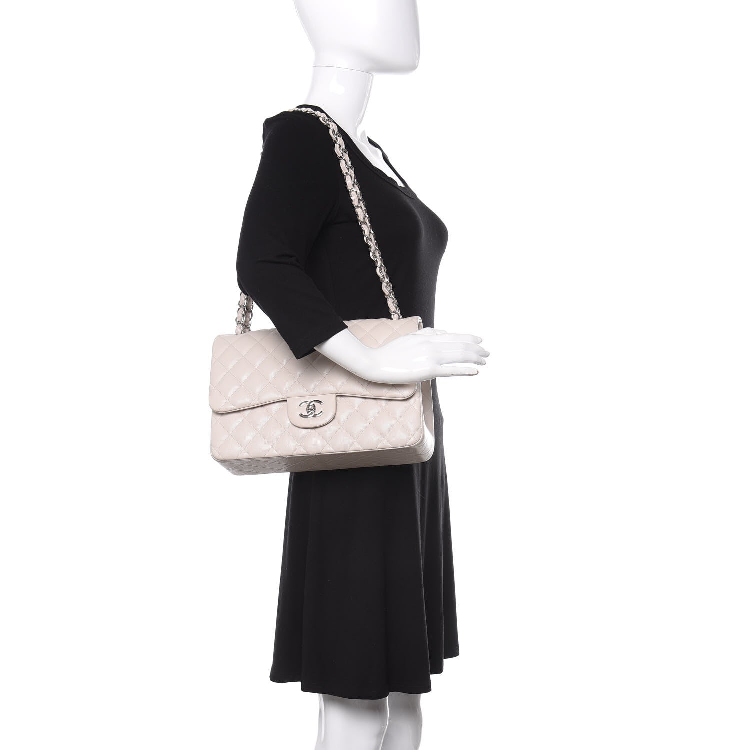 Chanel Caviar Quilted Jumbo Double Flap Ivory 2 of 14