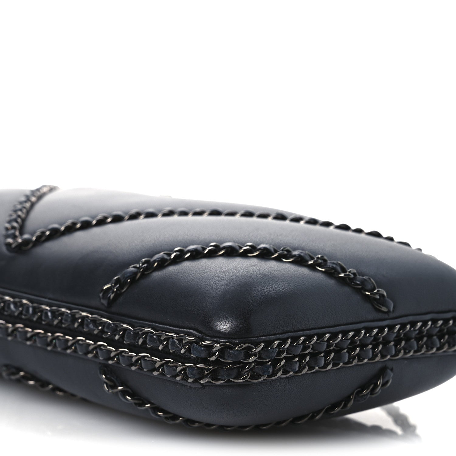 Chanel Lambskin Chevron Quilted Chain Around Clutch Black 9 of 11