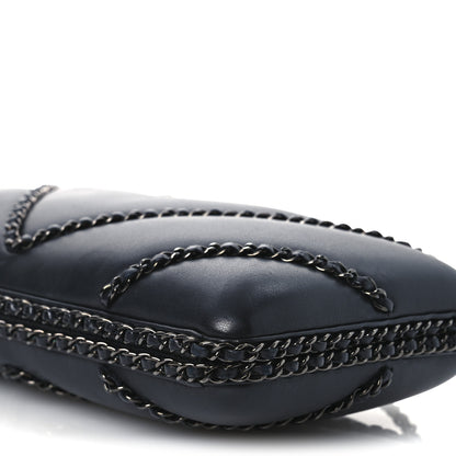 Chanel Lambskin Chevron Quilted Chain Around Clutch Black 9 of 11