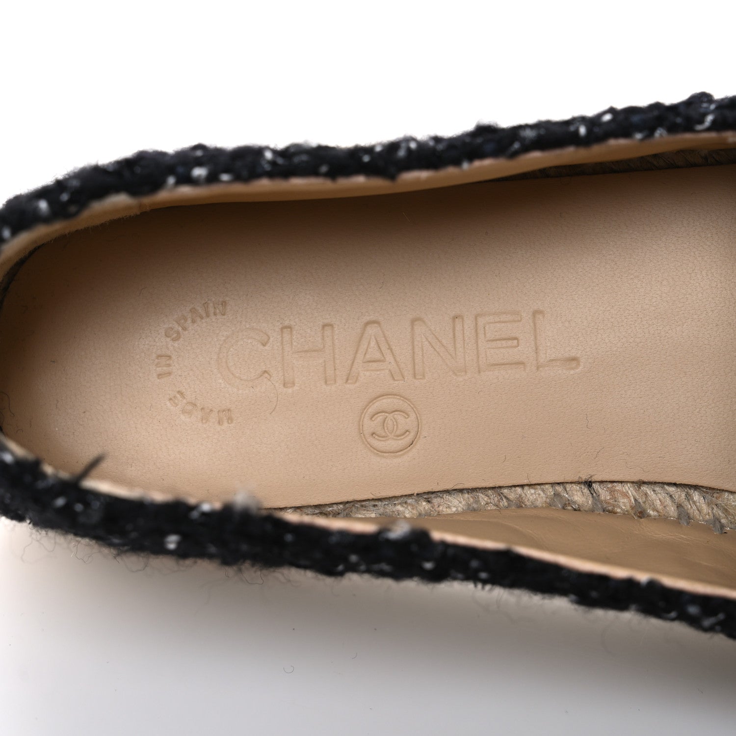 Chanel Laminated Lambskin Tweed CC Espadrilles 37 Black White Silver 9 of 11
