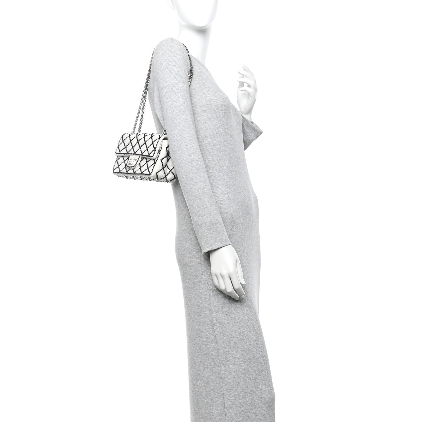 Sequin Mesh Quilted 224 Reissue Flap White Black