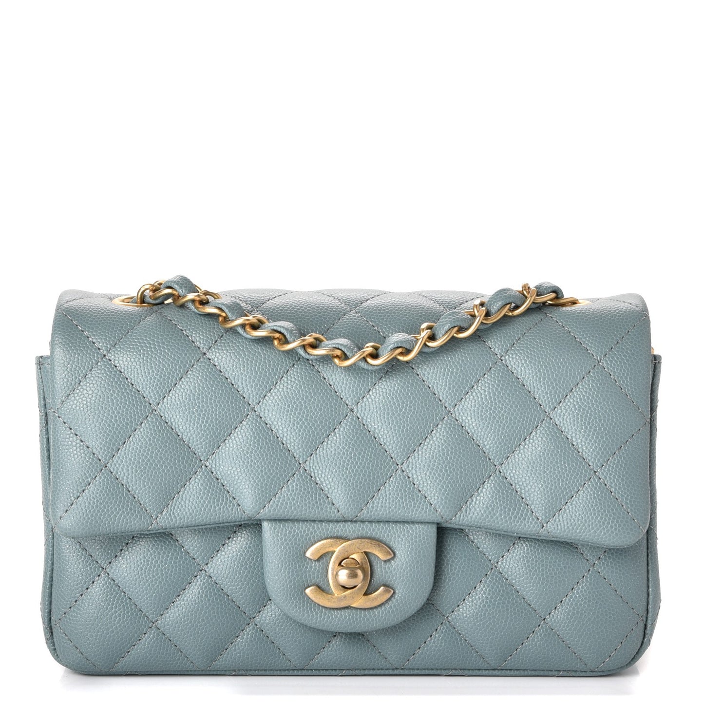 Iridescent Caviar Quilted Mini Rectangular Flap Light Blue