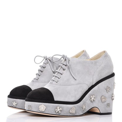 Chanel Kid Suede Lace Up Platform Oxford 40 Grey Black 3 of 12