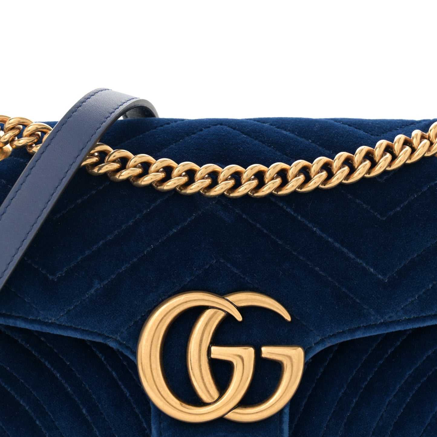 Velvet Matelasse Small GG Marmont Shoulder Bag Cobalt Blue