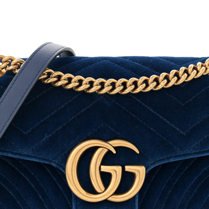 Gucci Velvet Matelasse Small GG Marmont Shoulder Bag Cobalt Blue 8 of 11