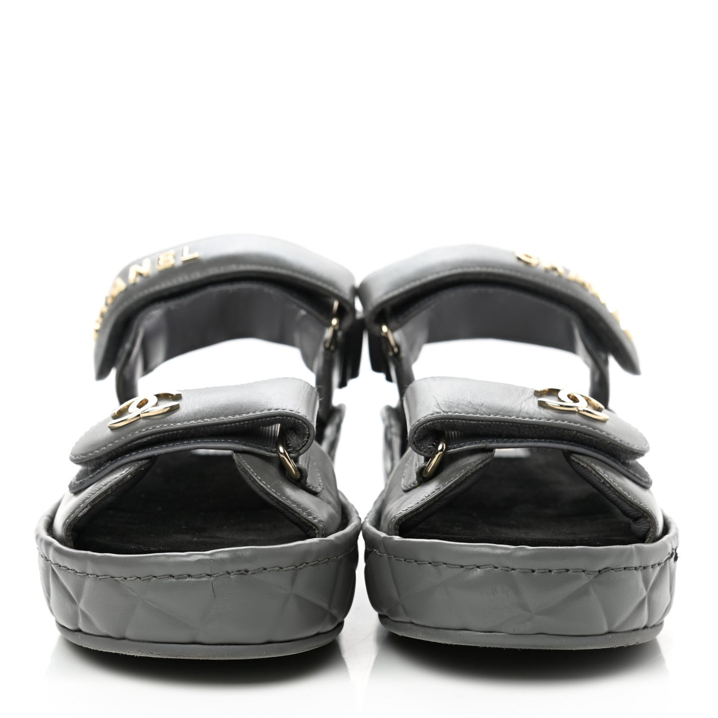Shiny Calfskin Logo Platform Sandals 38 Grey