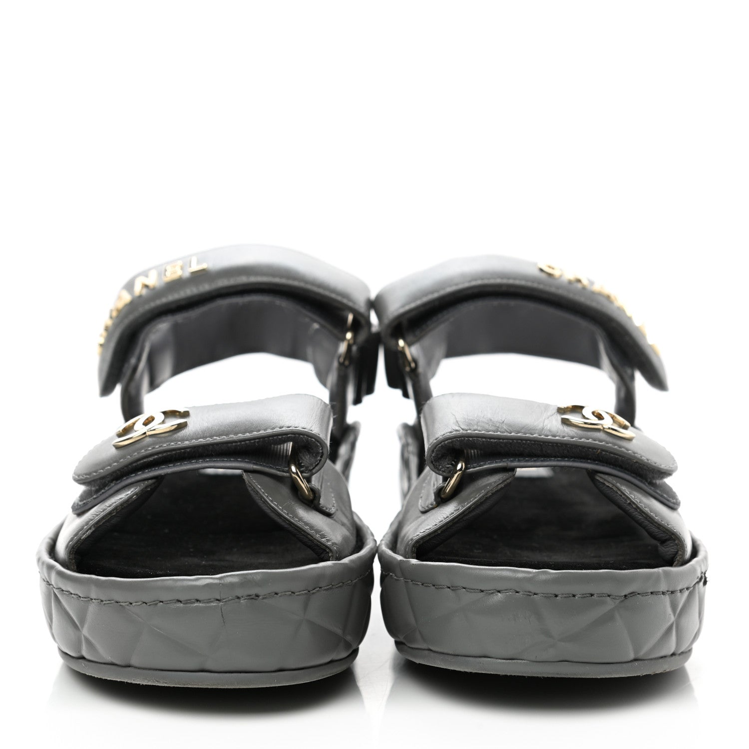 Chanel Shiny Calfskin Logo Platform Sandals 38 Grey 2 of 9