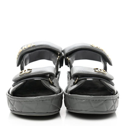 Chanel Shiny Calfskin Logo Platform Sandals 38 Grey 2 of 9