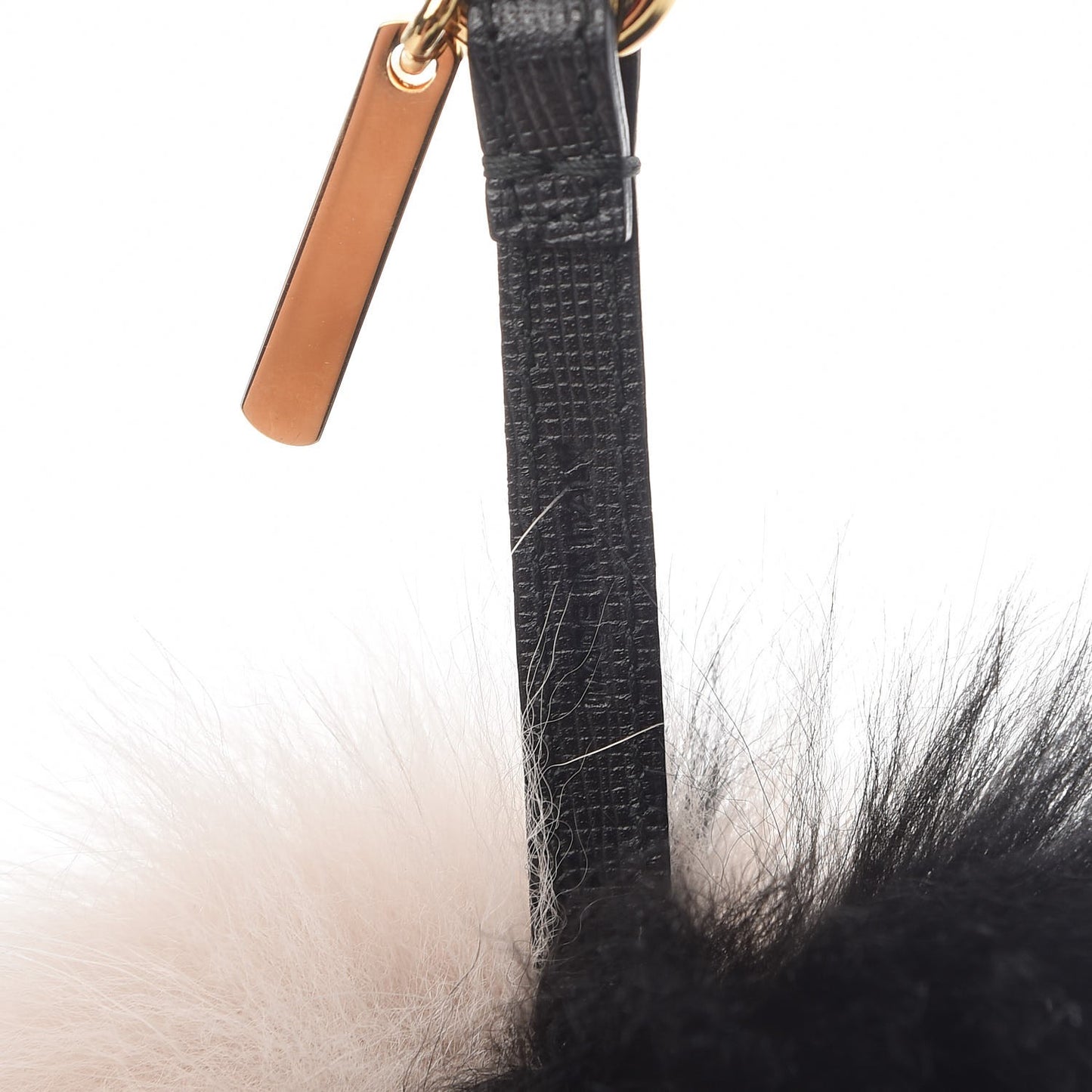 Fox Fur Pom Pom Bag Charm Black Beige