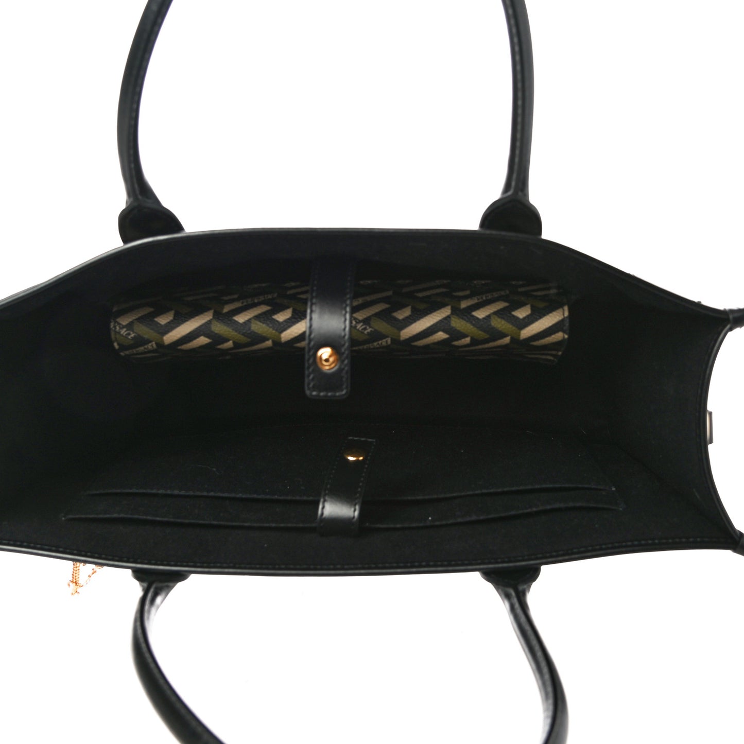 Coated Canvas Calfskin La Greca Signature Tote Bag Black Khaki