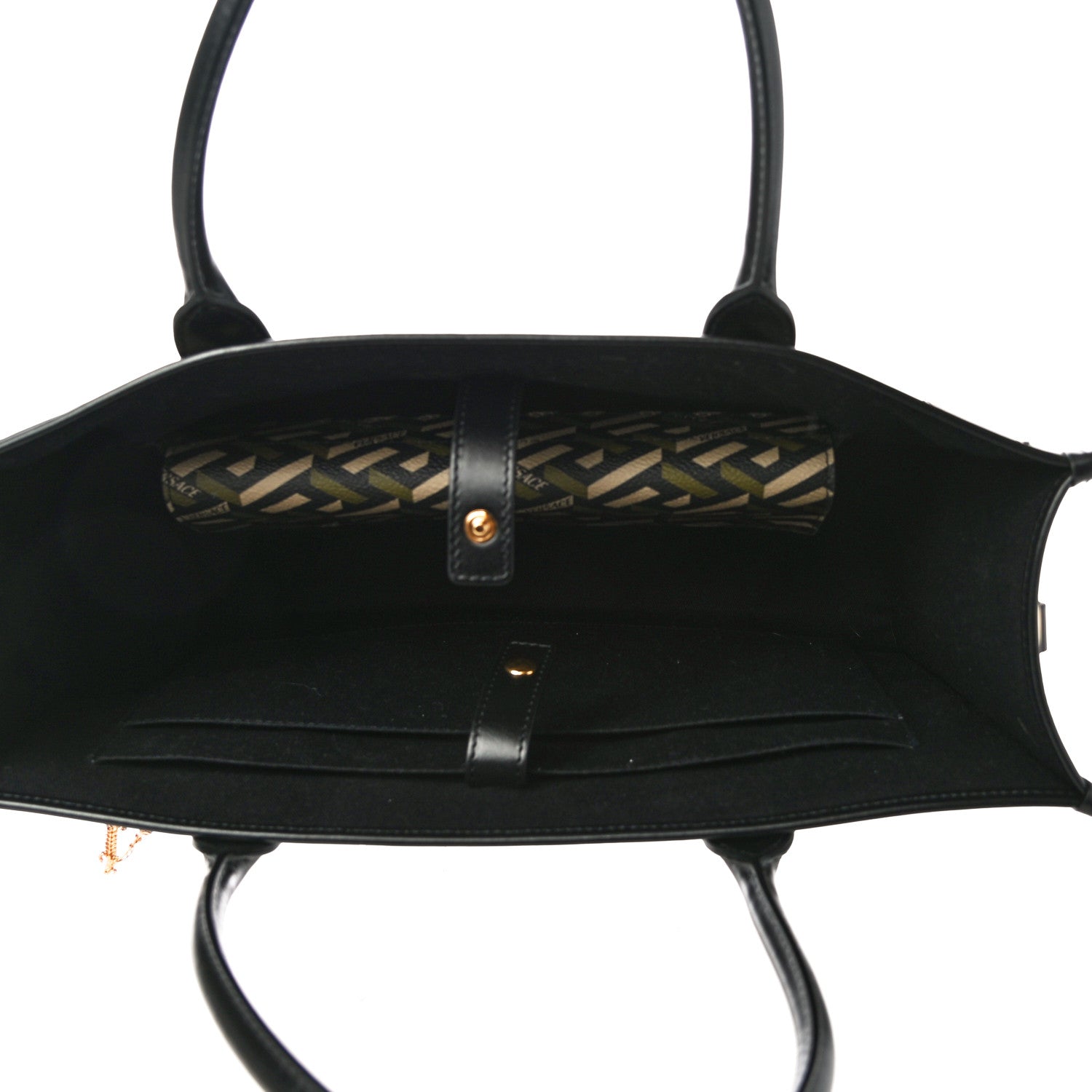 Versace Coated Canvas Calfskin La Greca Signature Tote Bag Black Khaki 5 of 10