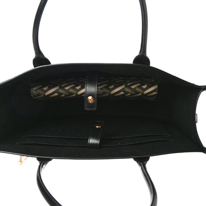 Versace Coated Canvas Calfskin La Greca Signature Tote Bag Black Khaki 5 of 10