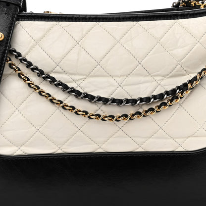 Chanel Aged Calfskin Quilted Medium Gabrielle Hobo Black White 8 of 10