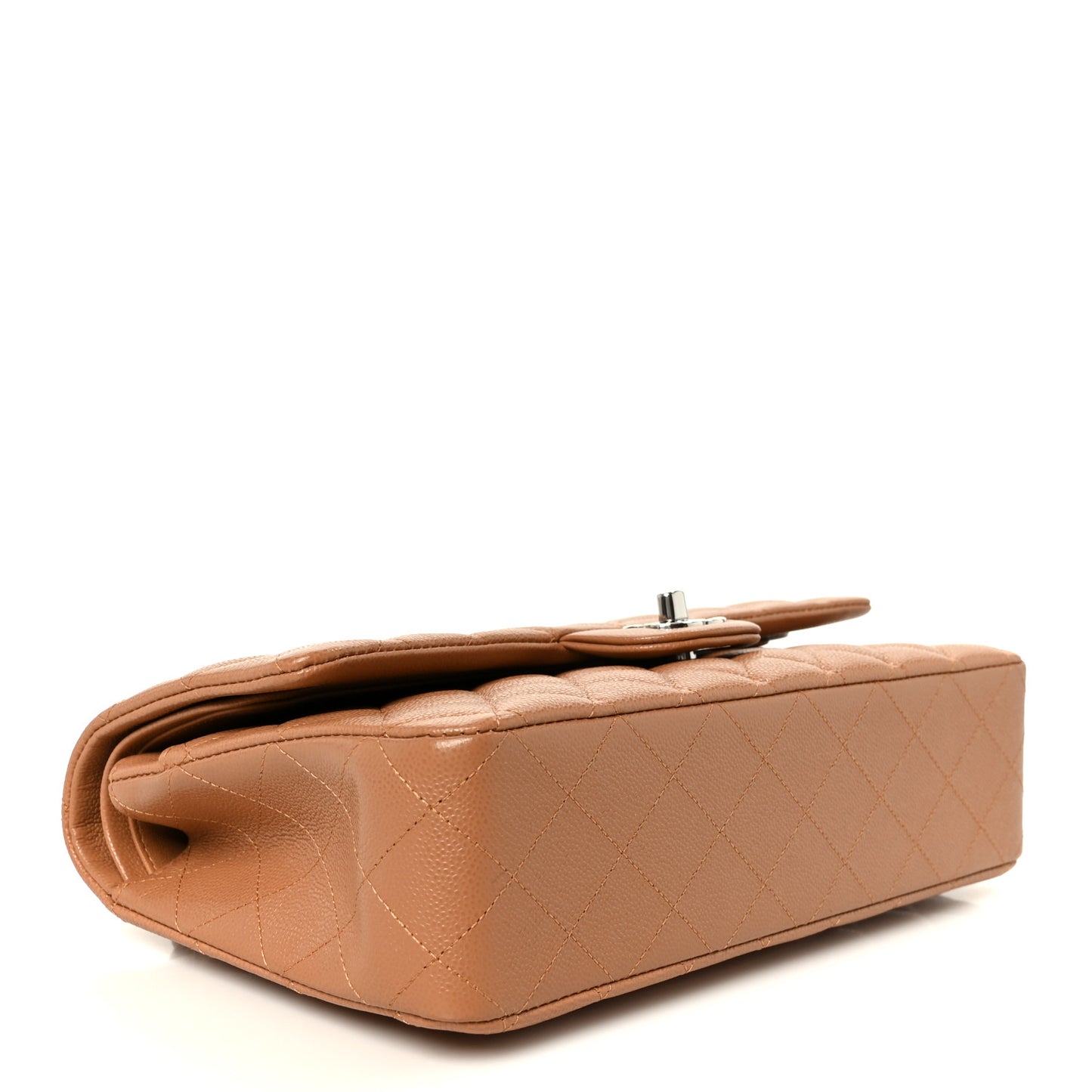 Caviar Quilted Medium Double Flap Light Brown