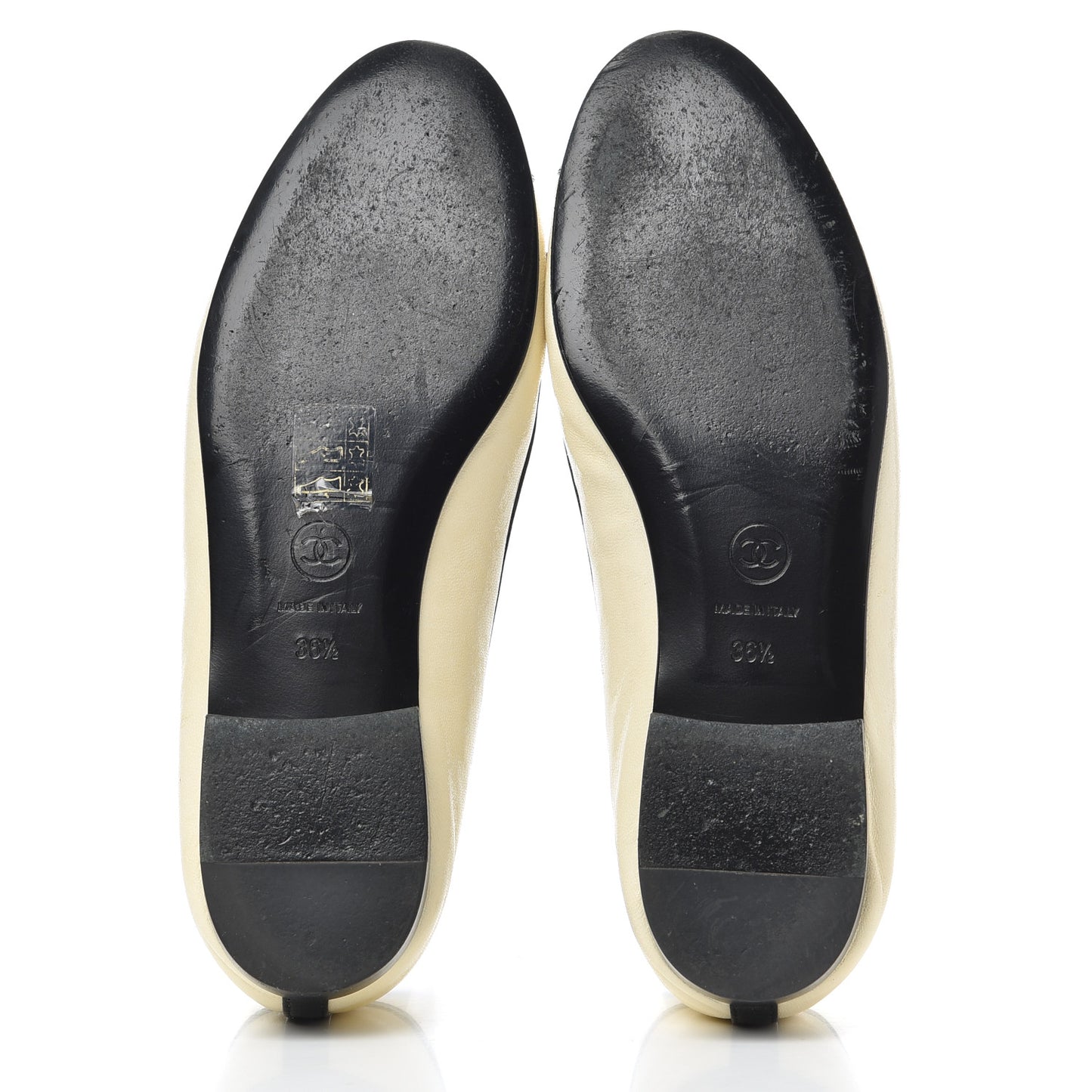 Goatskin Cap Toe Bow CC Ballerina Flats 36.5 Ivory Black