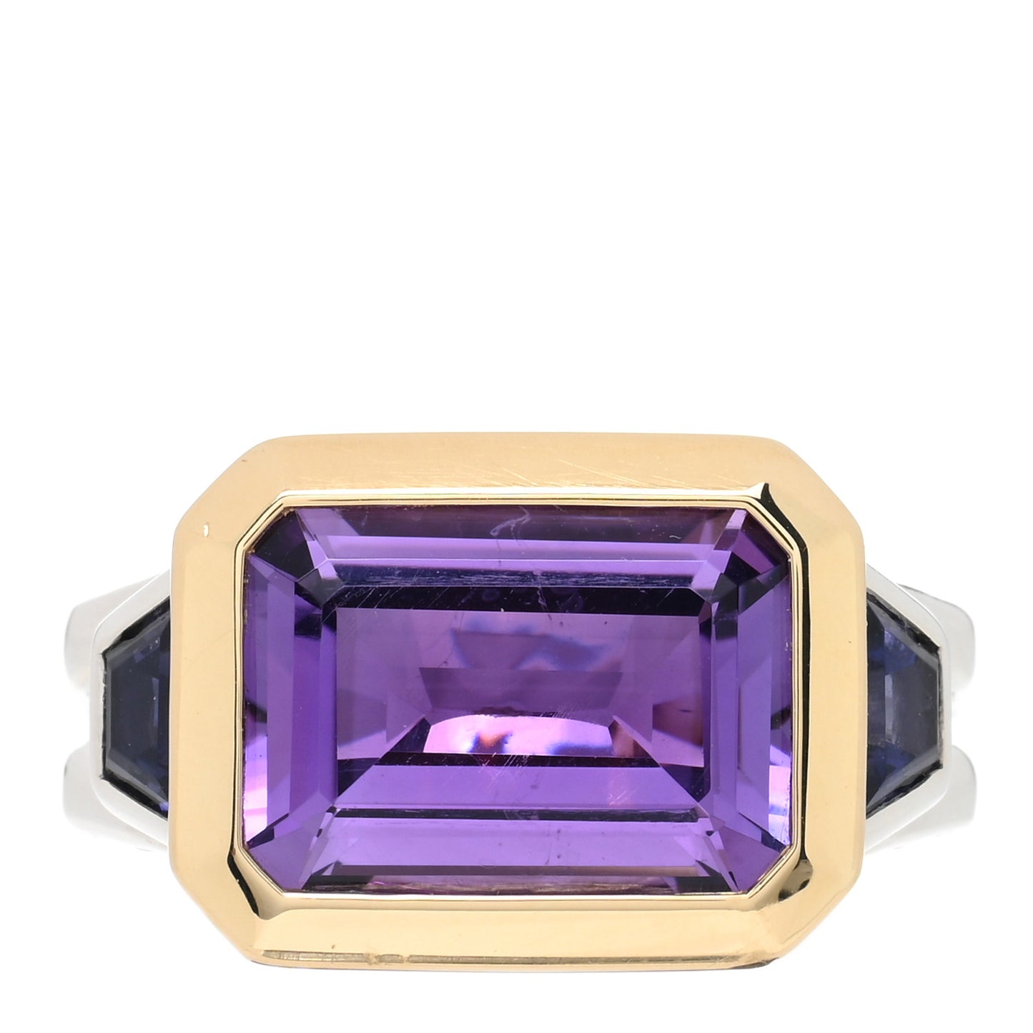 Sterling Silver 18K Yellow Gold Amethyst Iolite Three Stone Novella Ring 60 9