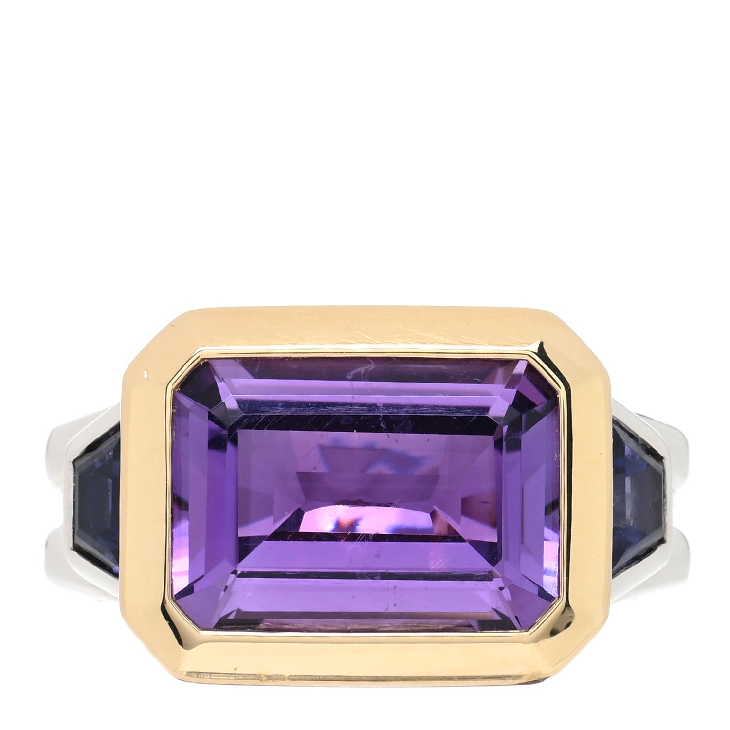David Yurman Sterling Silver 18K Yellow Gold Amethyst Iolite Three Stone Novella Ring 60 9 1 of 6