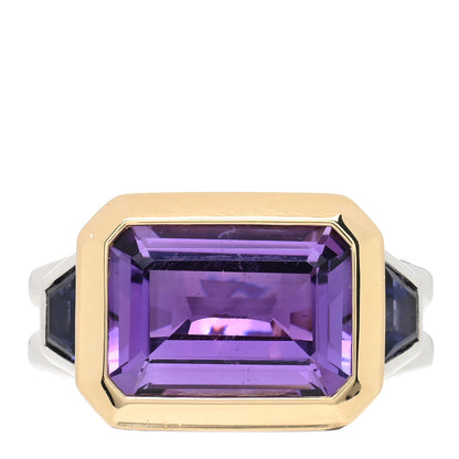 David Yurman Sterling Silver 18K Yellow Gold Amethyst Iolite Three Stone Novella Ring 60 9 1 of 6