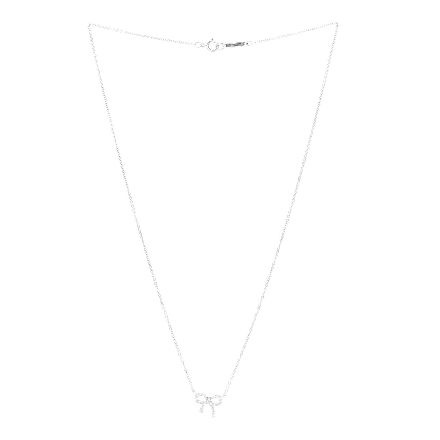 18K White Gold Diamond Mini Bow Pendant Necklace