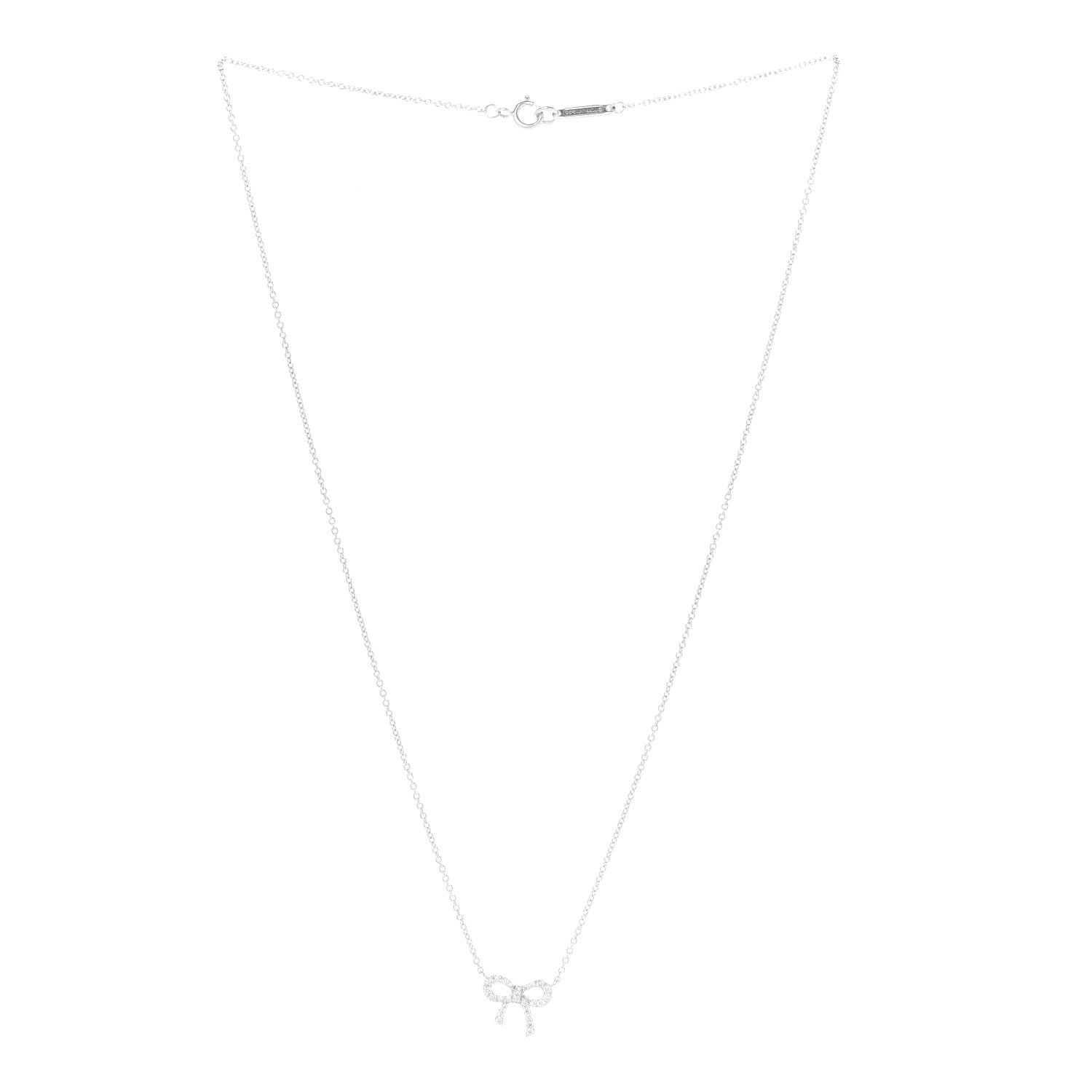 Tiffany 18K White Gold Diamond Mini Bow Pendant Necklace 3 of 6