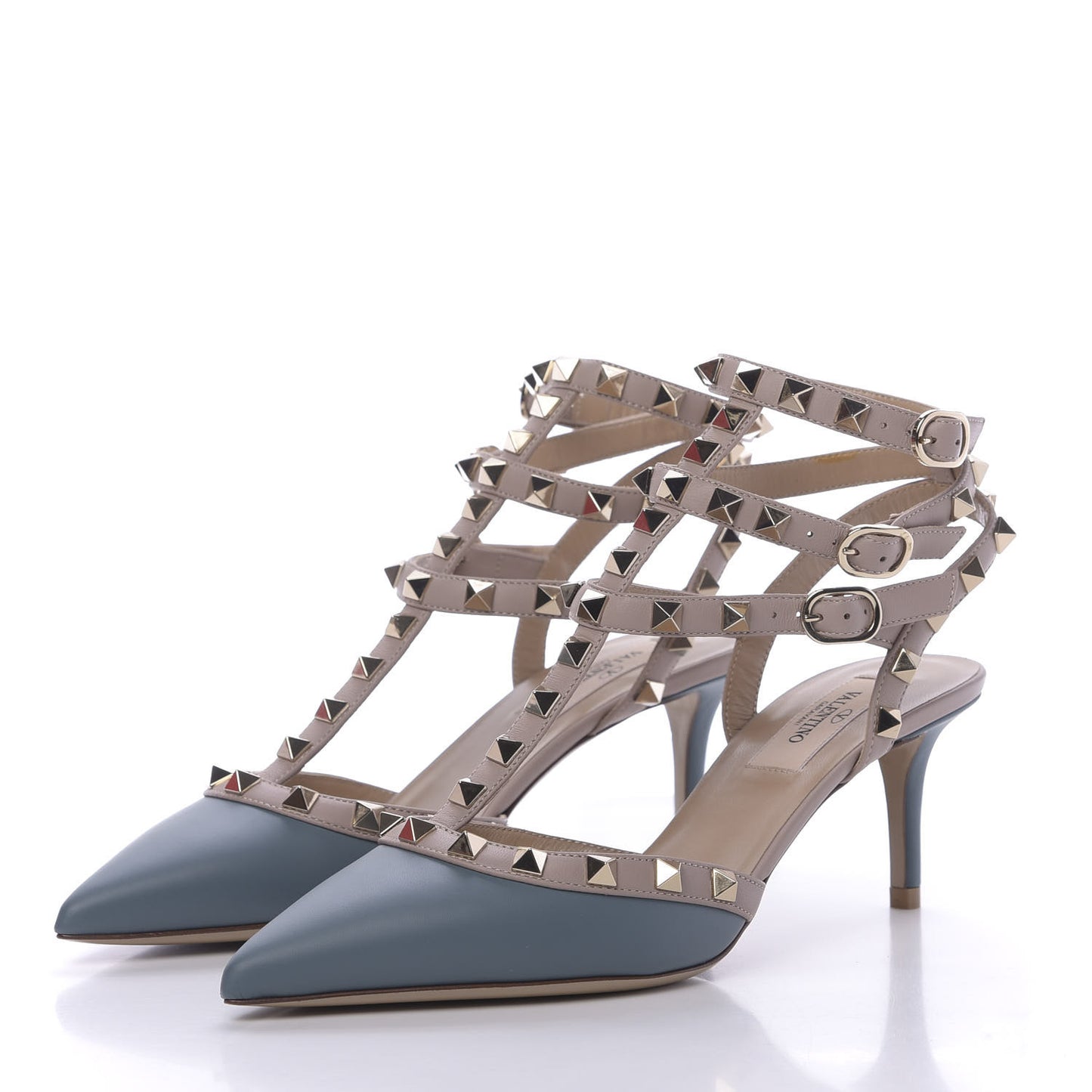 Calfskin Nappa Rockstud Ankle Strap 65mm Pumps 36.5 Amadeus Poudre