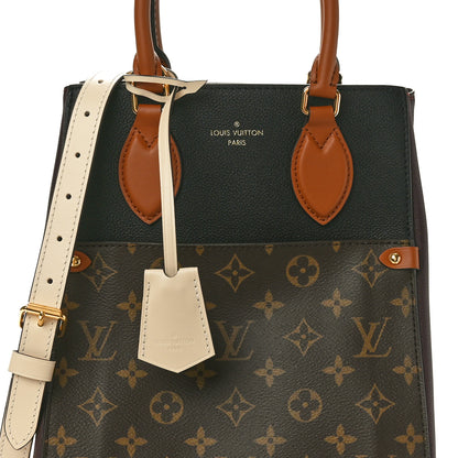 Louis Vuitton Calfskin Monogram Fold Tote MM Black Wine Cream 7 of 9