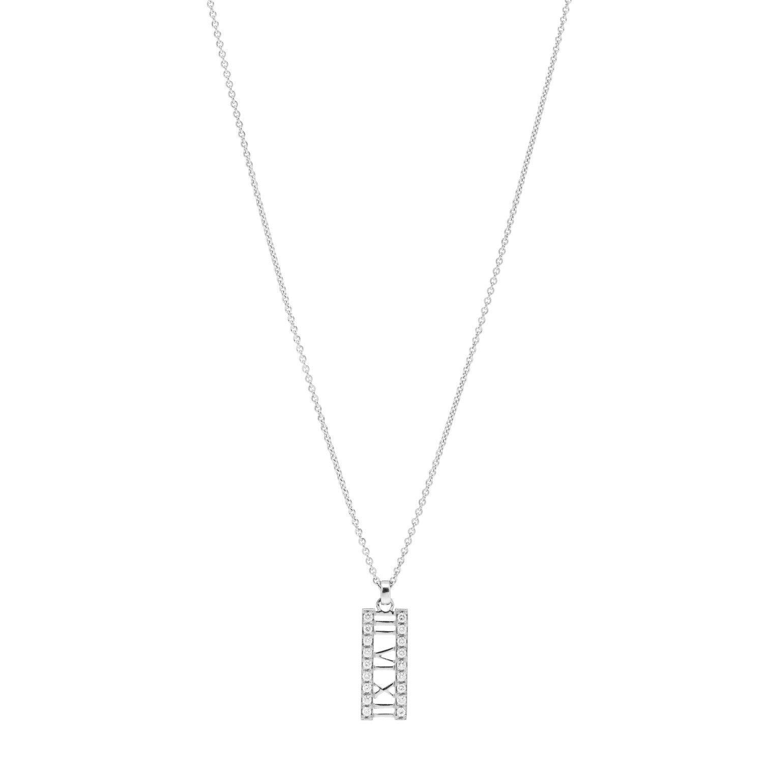 Tiffany 18K White Gold Diamond Atlas Bar Pendant Necklace 1 of 4