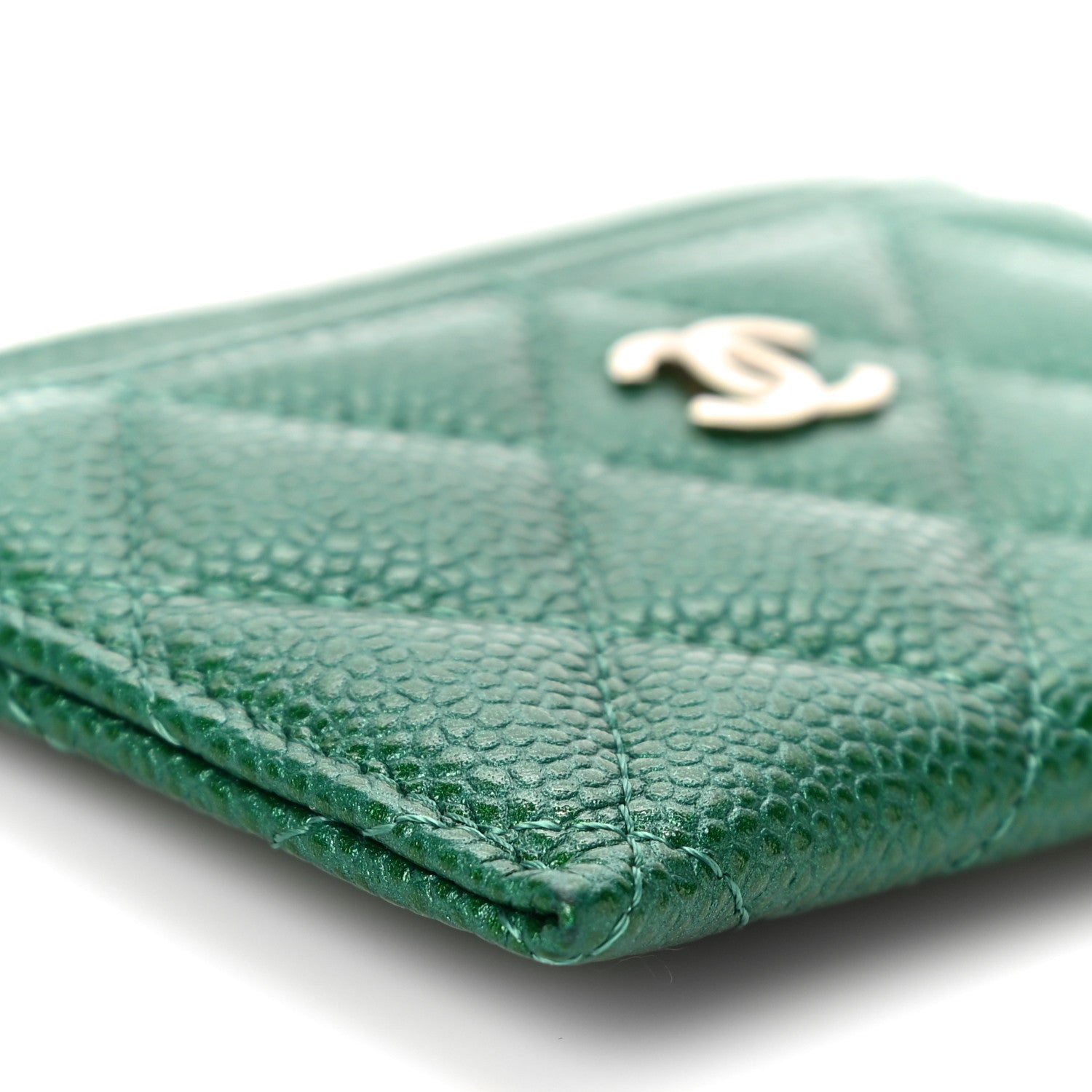 Chanel Metallic Caviar Quilted Card Holder Green 10 of 12
