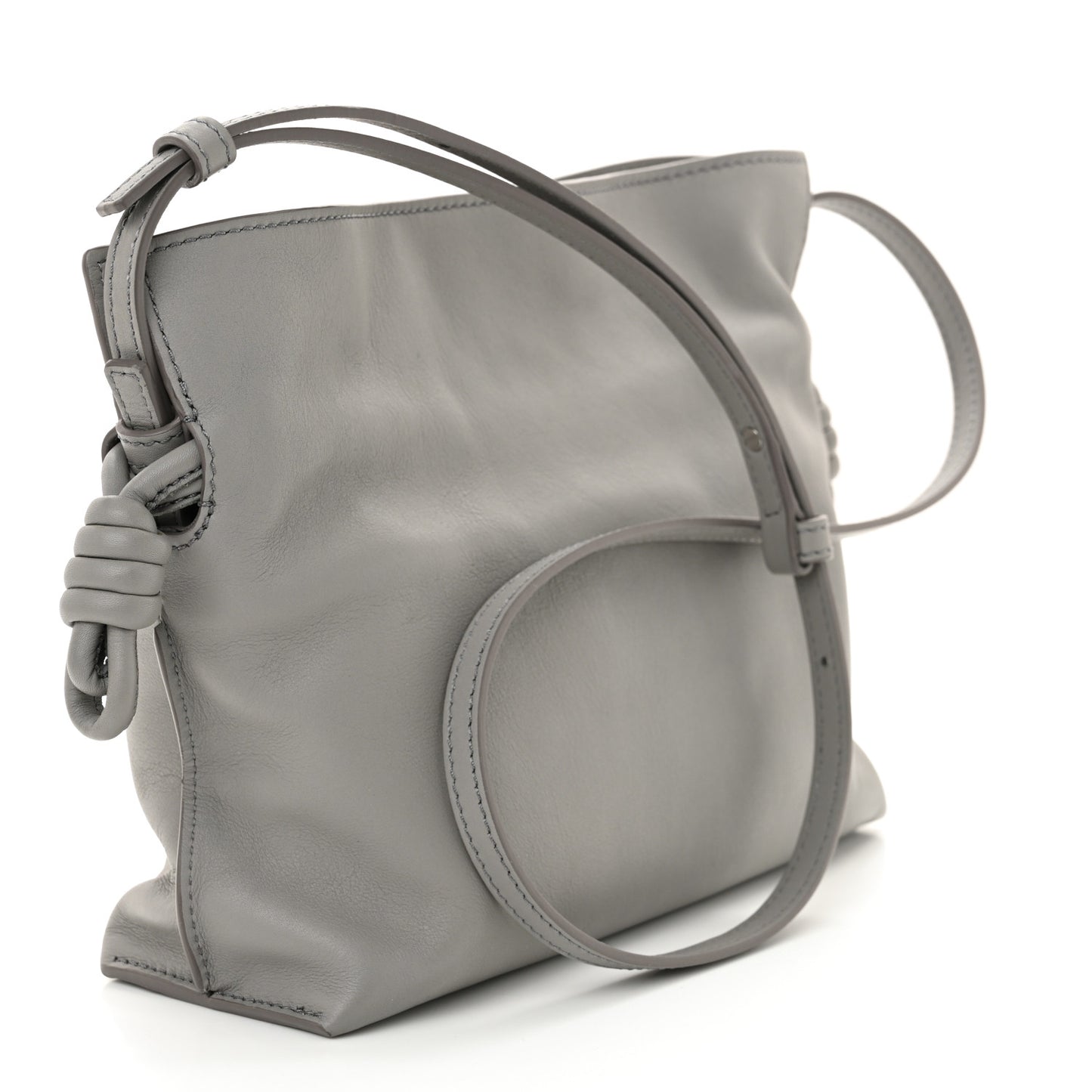 Calfskin Mini Flamenco Knot Clutch Pearl Grey