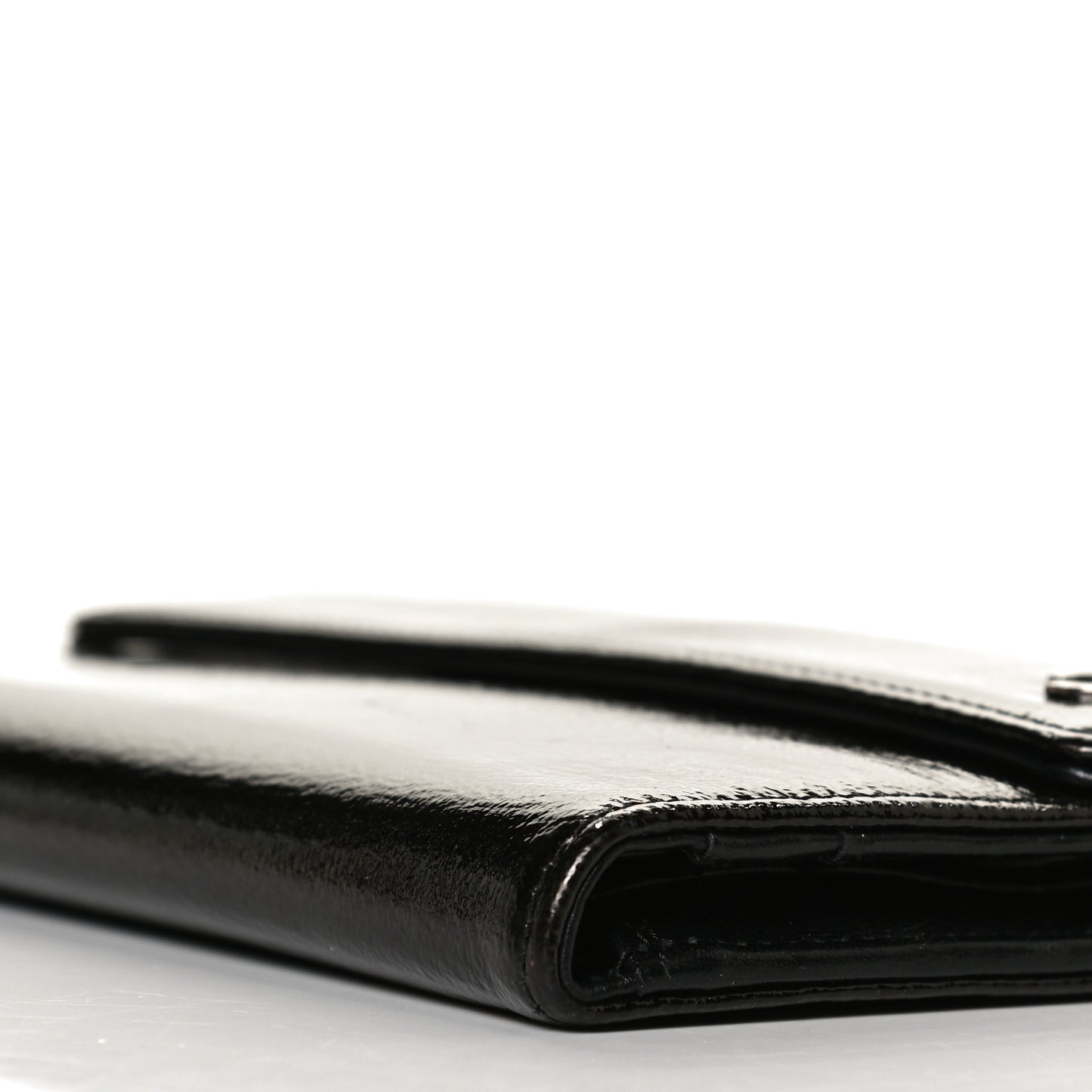 Patent Goatskin Large Flap Wallet Dark Brown