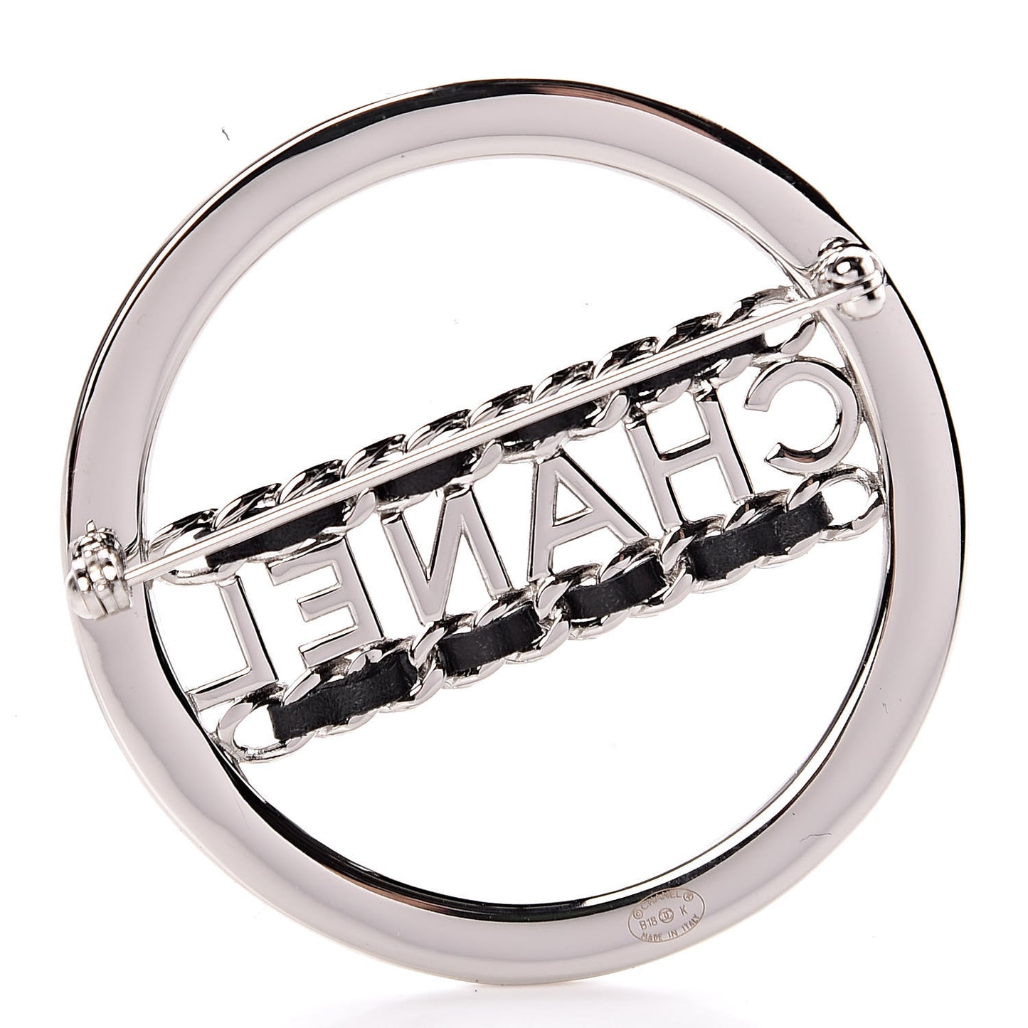 Lambskin Baguette Crystal Logo Brooch Black Silver