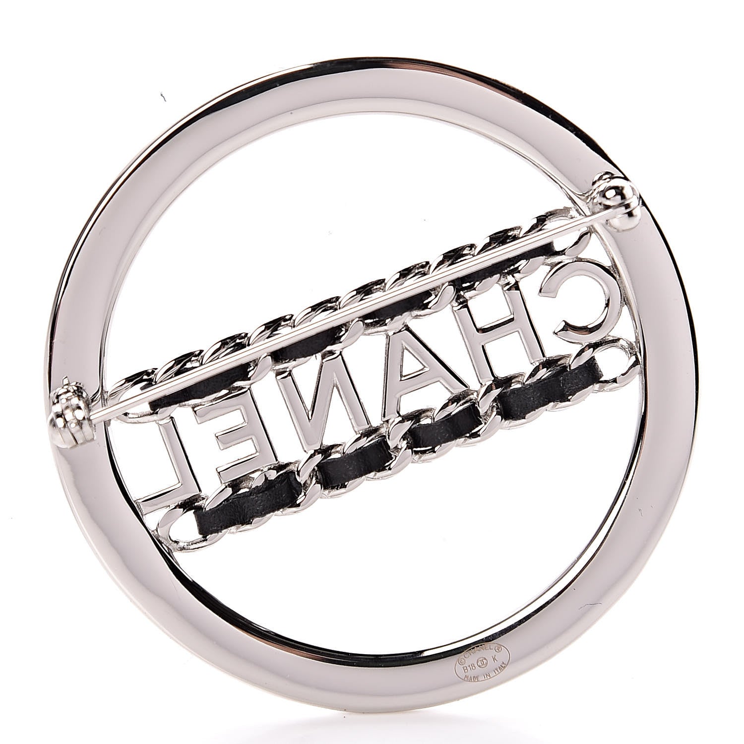 Chanel Lambskin Baguette Crystal Logo Brooch Black Silver 3 of 5