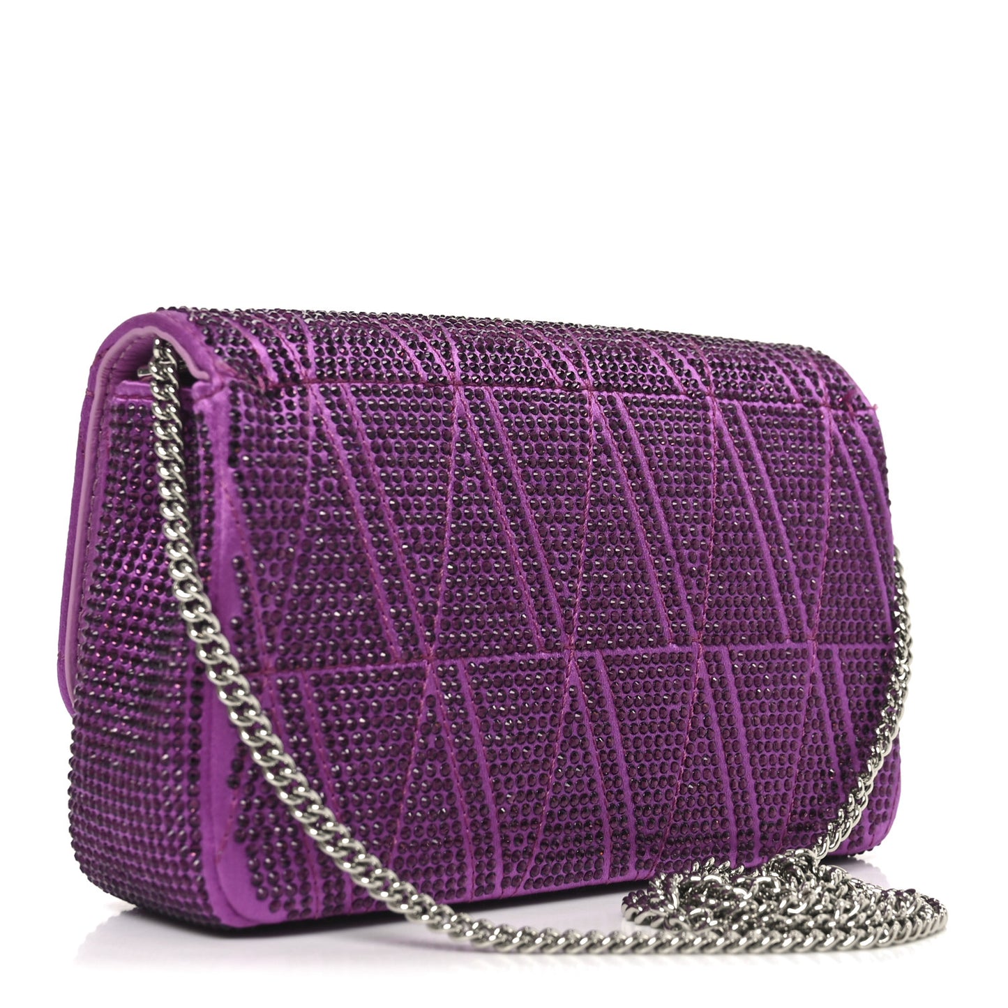Satin Crystal Virtus Chain Clutch Purple