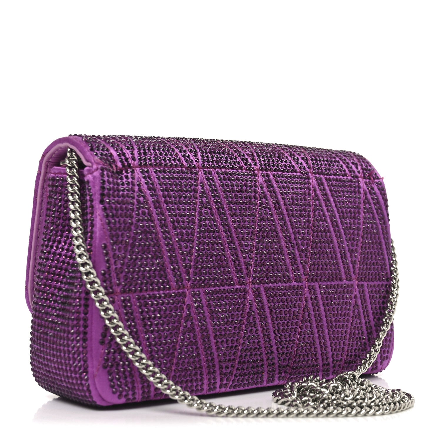 Versace Satin Crystal Virtus Chain Clutch Purple 3 of 10