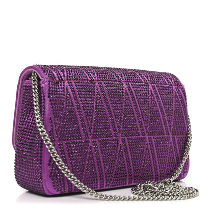 Versace Satin Crystal Virtus Chain Clutch Purple 3 of 10