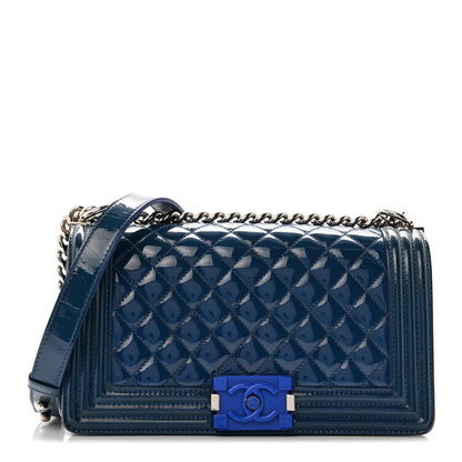 Chanel Patent Calfskin Quilted Medium Plexiglass Boy Flap Blue 1 of 16