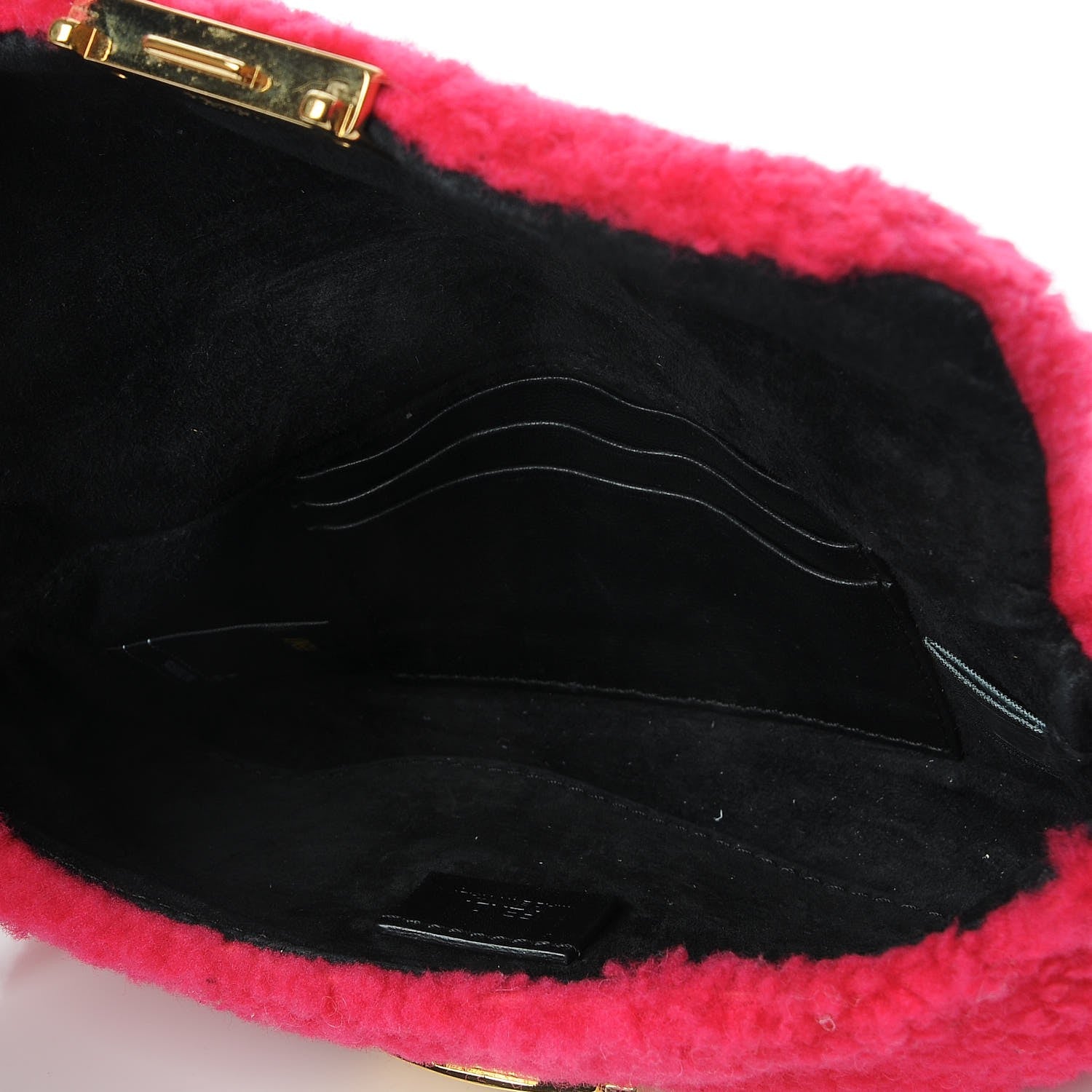 Fendi Shearling Nappa Mini Be Baguette Shoulder Bag Fuxia Black 5 of 15