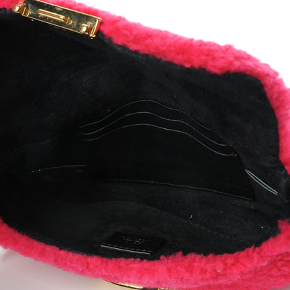 Fendi Shearling Nappa Mini Be Baguette Shoulder Bag Fuxia Black 5 of 15
