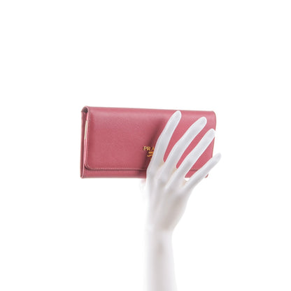 Prada Saffiano Bi-Color Metal Continental Flap Wallet Fragola Talco 2 of 9