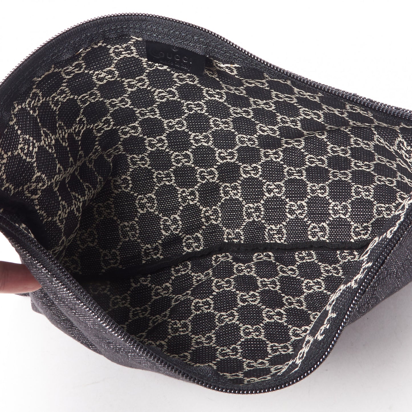Denim Monogram Zip Top Pouch Black