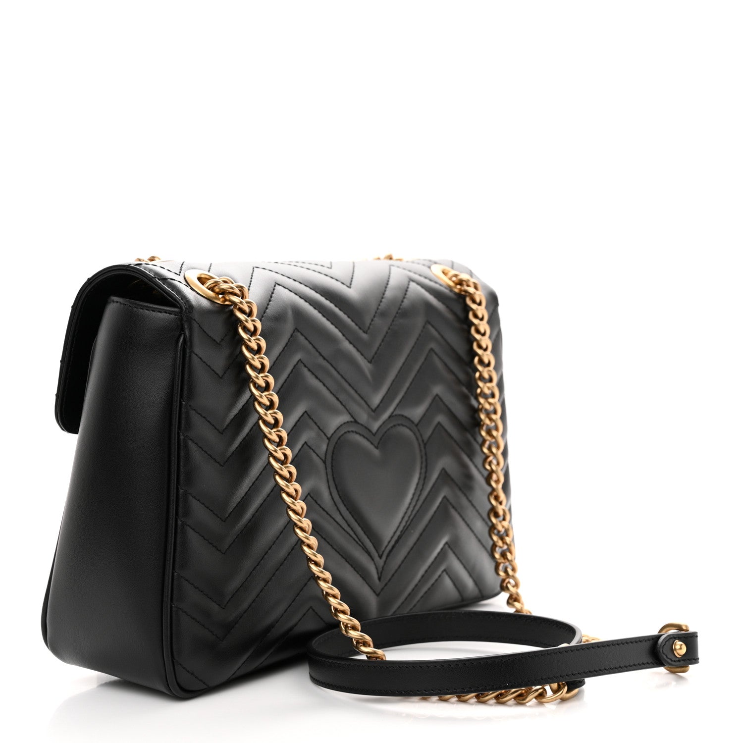 Gucci Calfskin Matelasse Medium GG Marmont Shoulder Bag Black 3 of 11